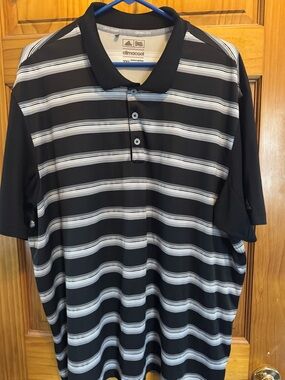 adidas Men’s Black & White Striped Climacool Polo Shirt